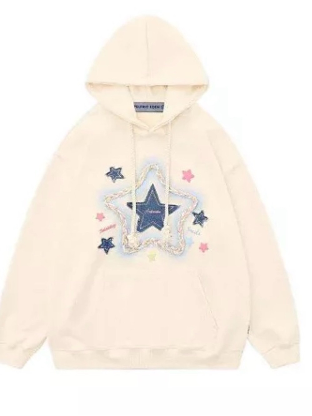 Aelfric Eden Denim Star Appliqué Embroidery Hoodie in Apricot size M Women’s